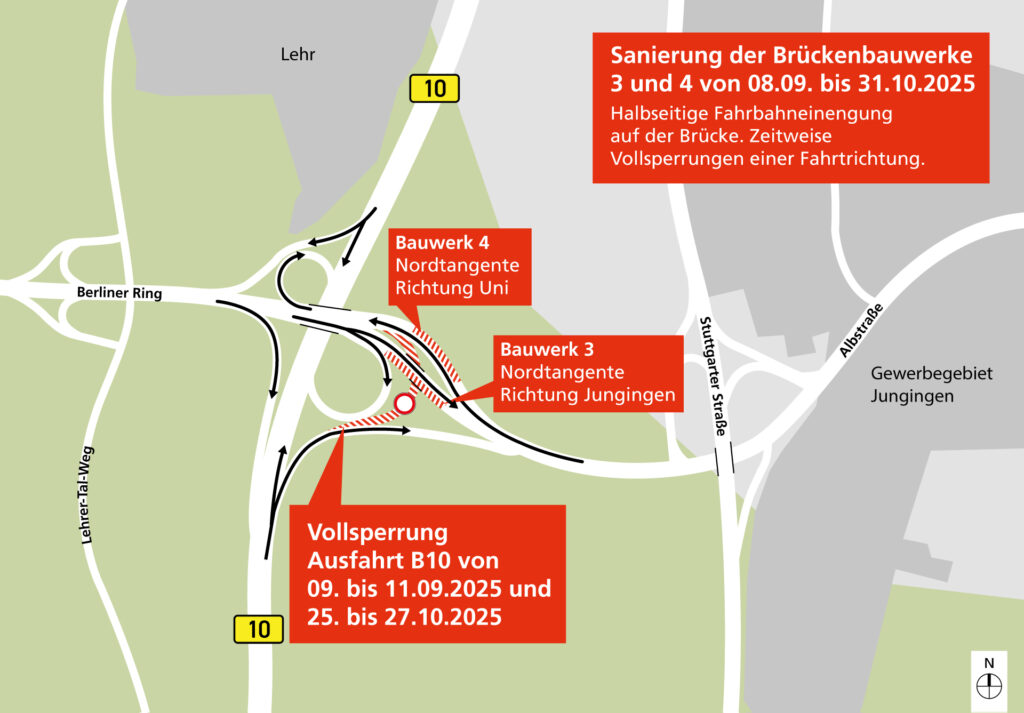 Sanierung der Brückenbauwerke 3 und 4 von 08.09. bis 31.10.2025